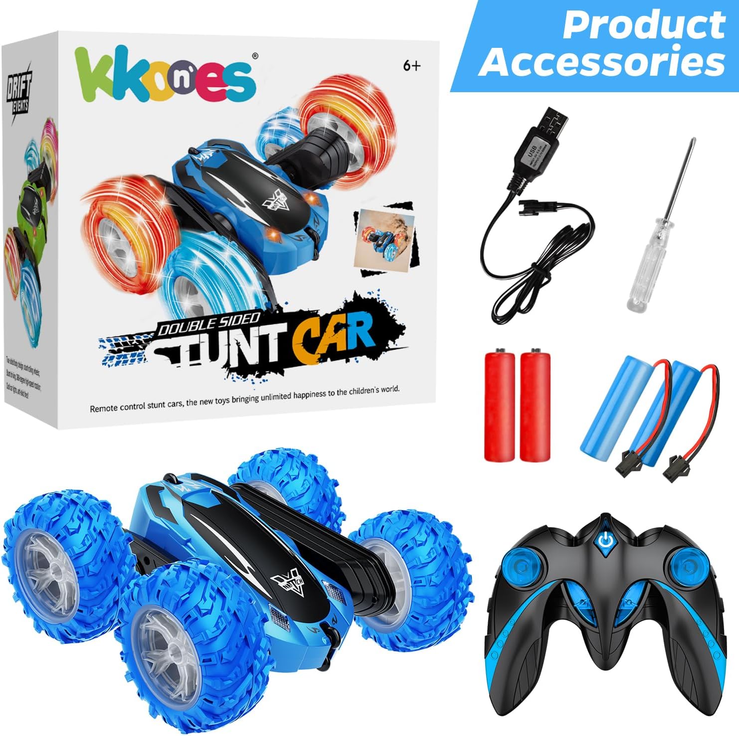 Thumbnail 3 de KKONES Remote Control Car: 2.4GHz Double-Sided 360° Flips Off-Road RC Stunt Car (Blue)