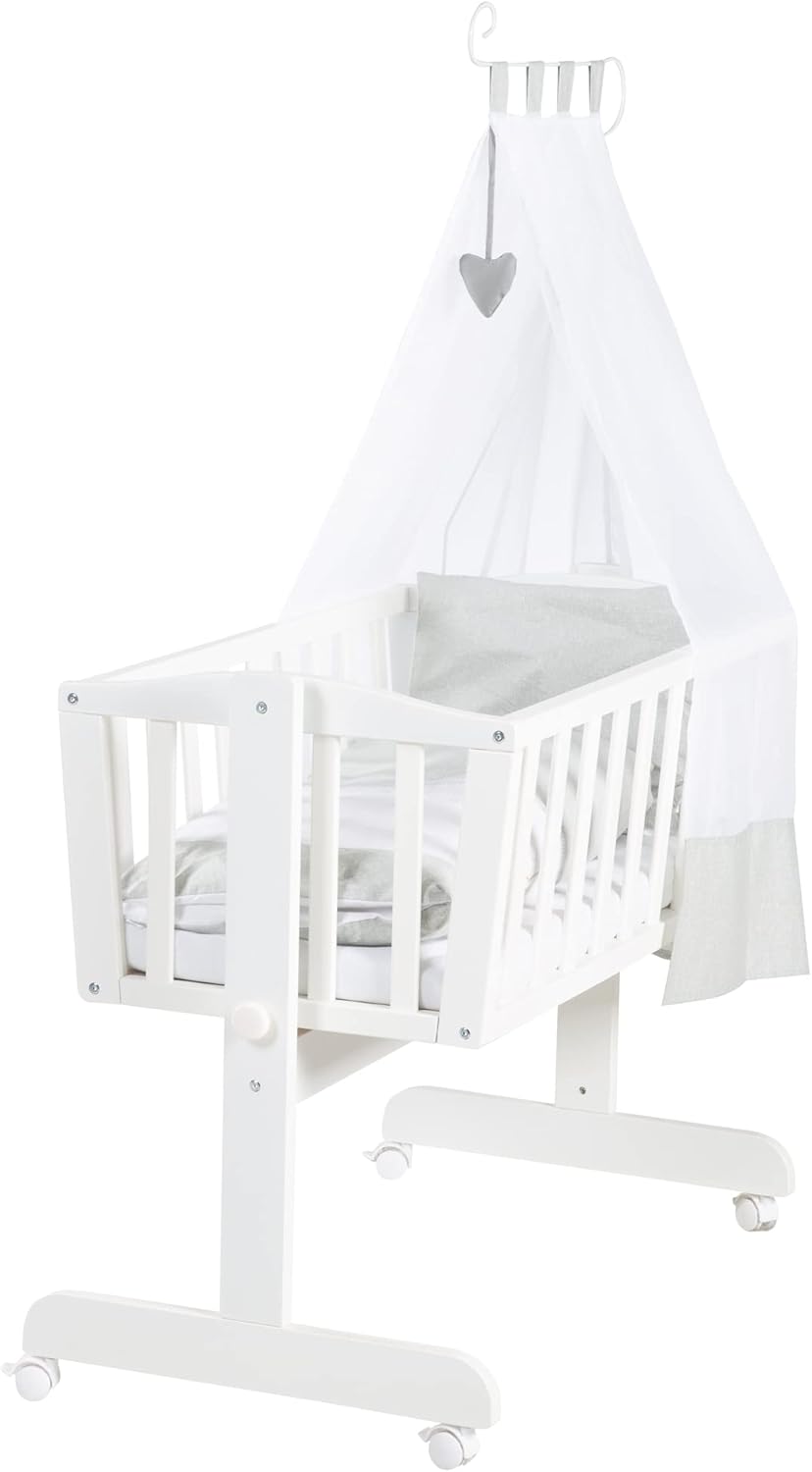 Detalle de Berceau Heartbreaker 40x90 cm avec fonction basculante et fixe – Set complet avec textiles inclus