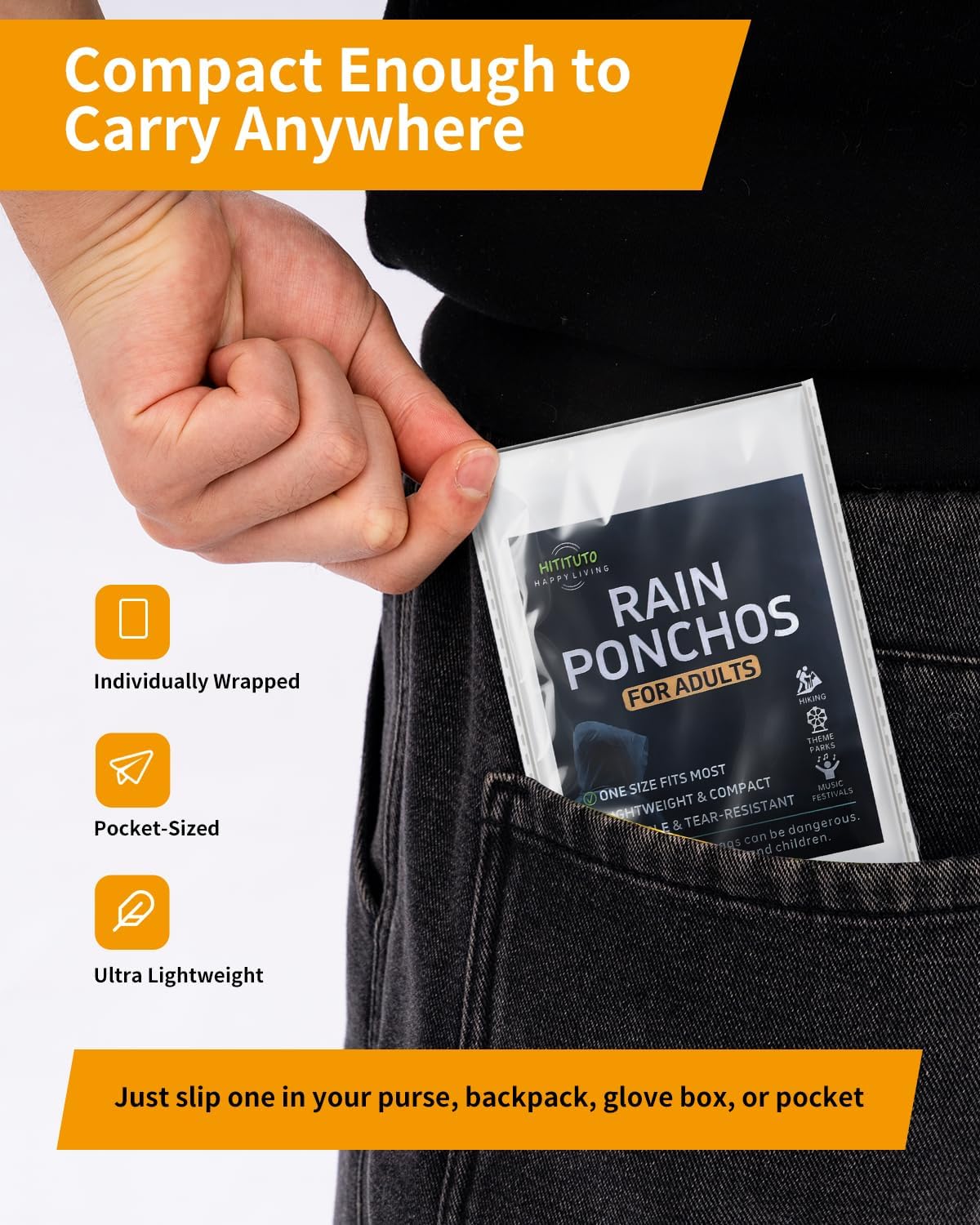 Thumbnail 5 de Hitituto Adult Rain Ponchos, Extra-Long PE Design with Drawstring Hood