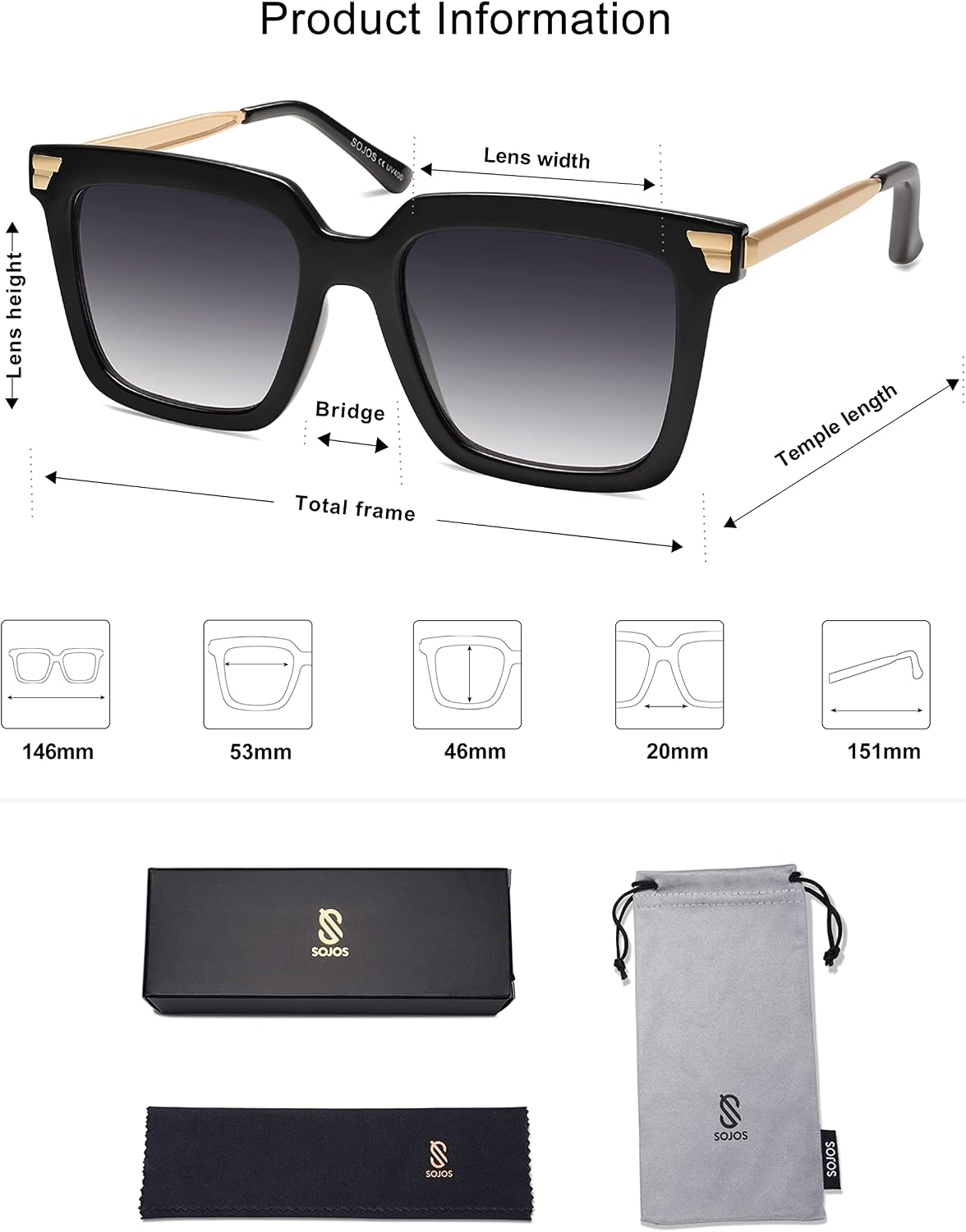 Detalle de SOJOS Oversized Square Sunglasses SJ2216A