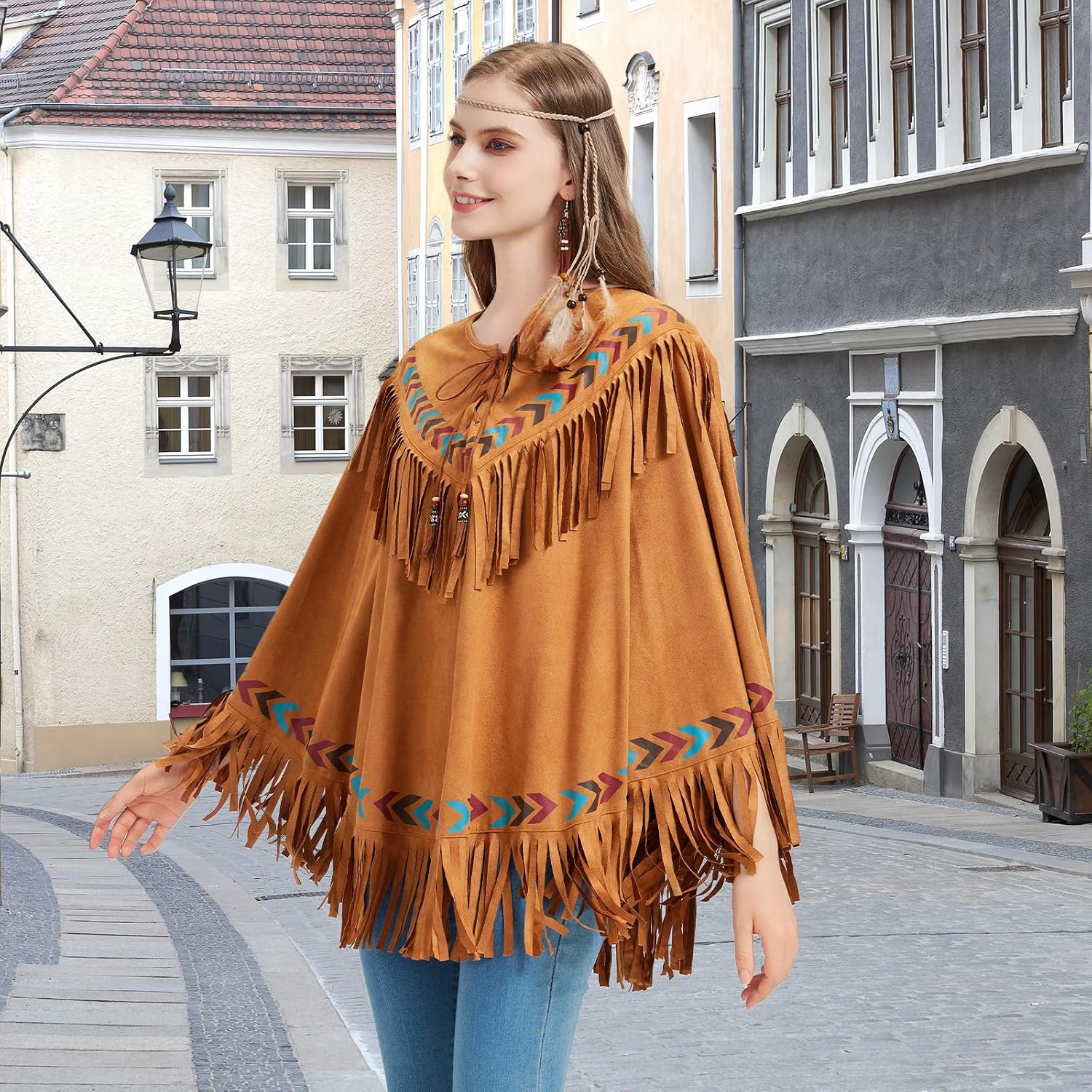 Thumbnail 4 de aicoaub Poncho indien marron pour femme