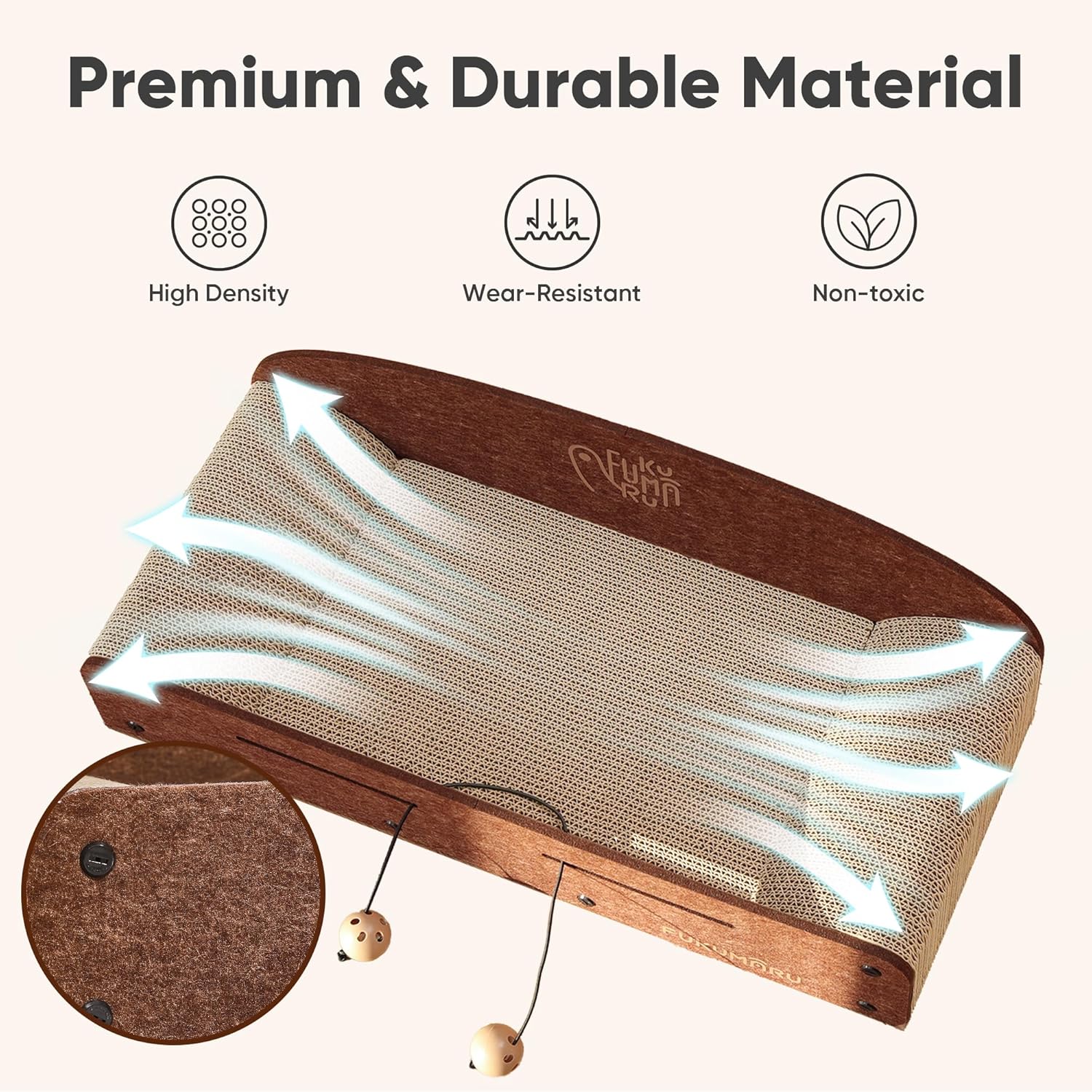 Thumbnail 4 de FUKUMARU Grattoir pour chat en carton de 66 cm avec 2 griffoirs réversibles et balle cloche