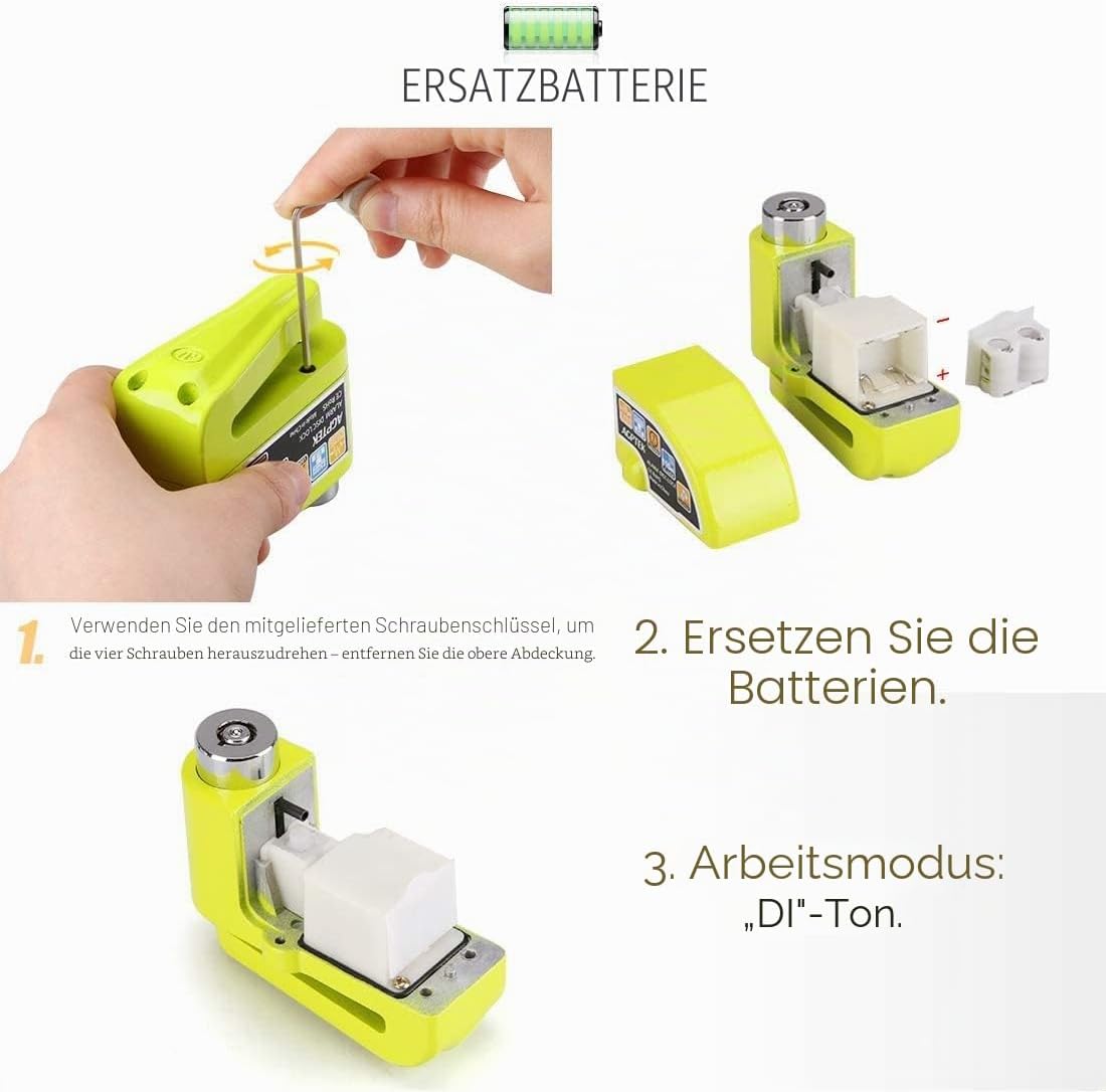 Detalle de AGPTEK Bremsscheibenschloss mit Alarm – 110 dB Diebstahlschutz für Motorrad, Fahrrad und Roller