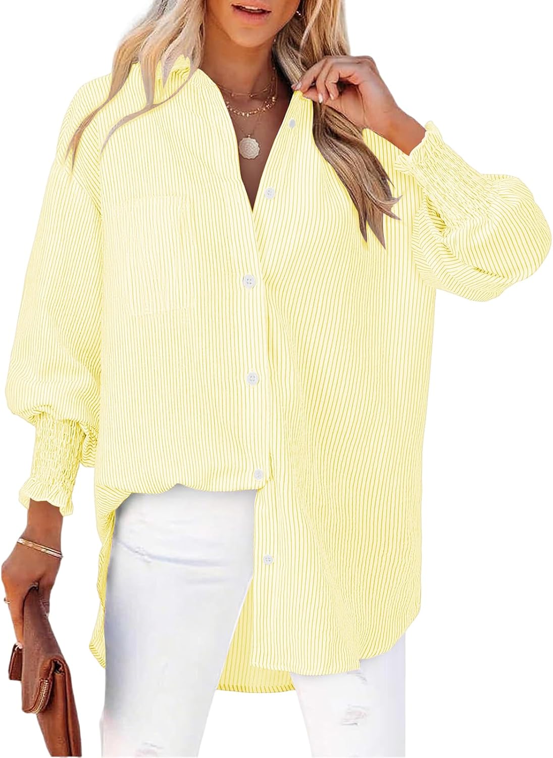 Thumbnail 5 de Cuptacc Damen-Bluse mit V-Ausschnitt, Knopfleiste und Brusttasche – gestreift