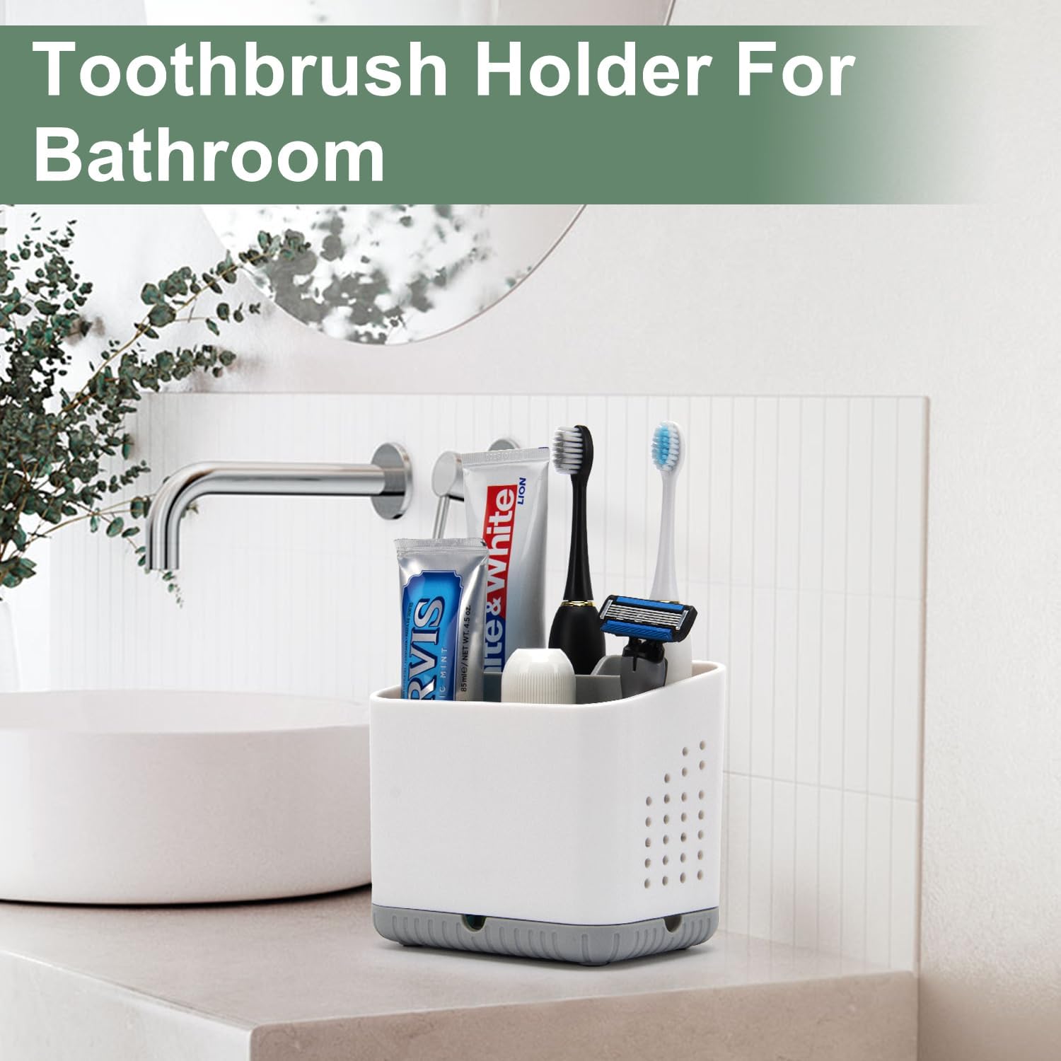 Thumbnail 1 de Toprance Electric Toothbrush Holder with 4 Compartments, Anti-slip Base & Detachable Caddy
