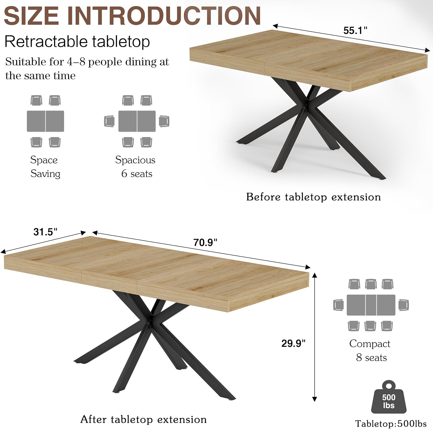 Detalle de MECHYIN Extendable Dining Table, Oak