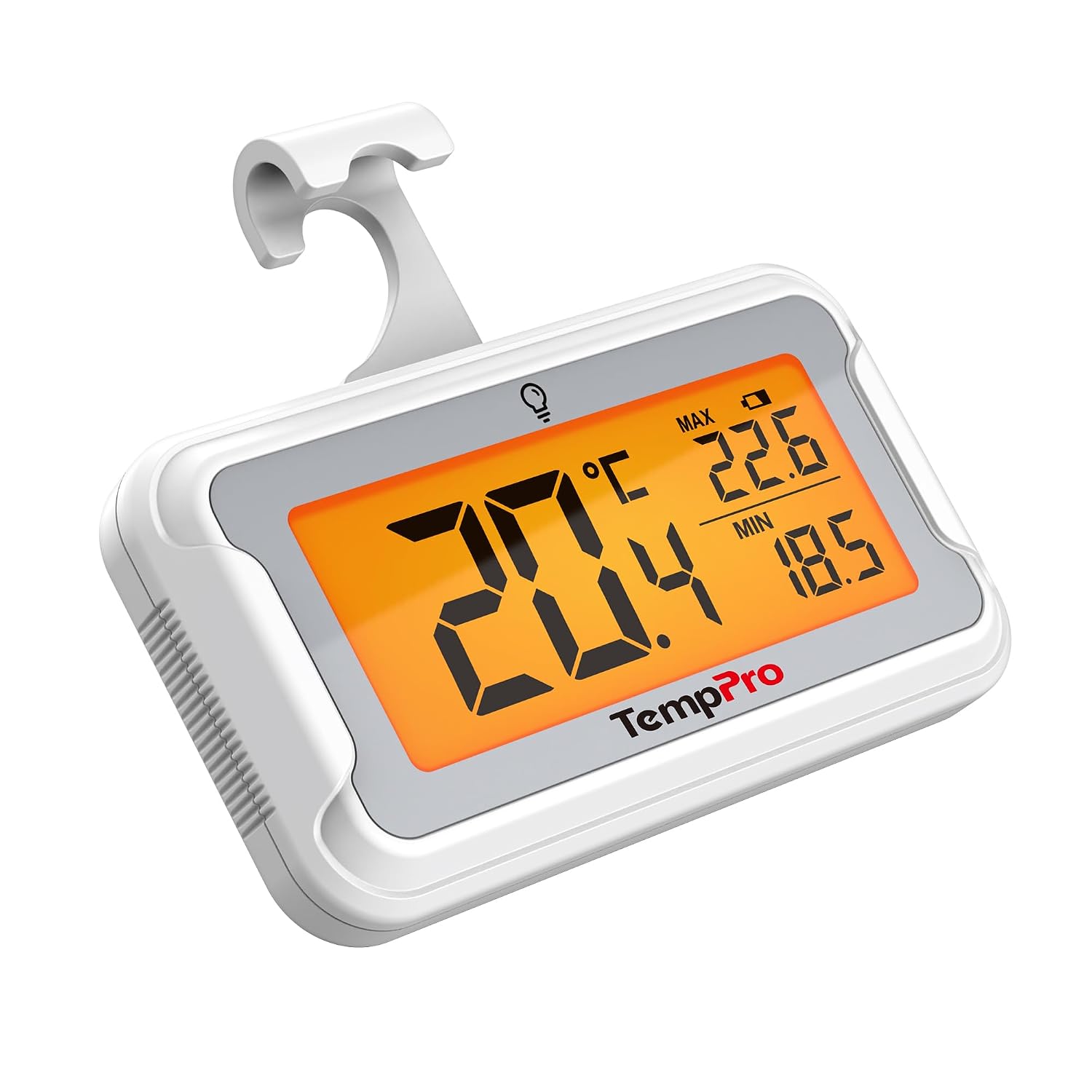 Detalle de TempPro TP110 digitale koelkast- en vriezerthermometer met groot LCD-scherm en IPX6