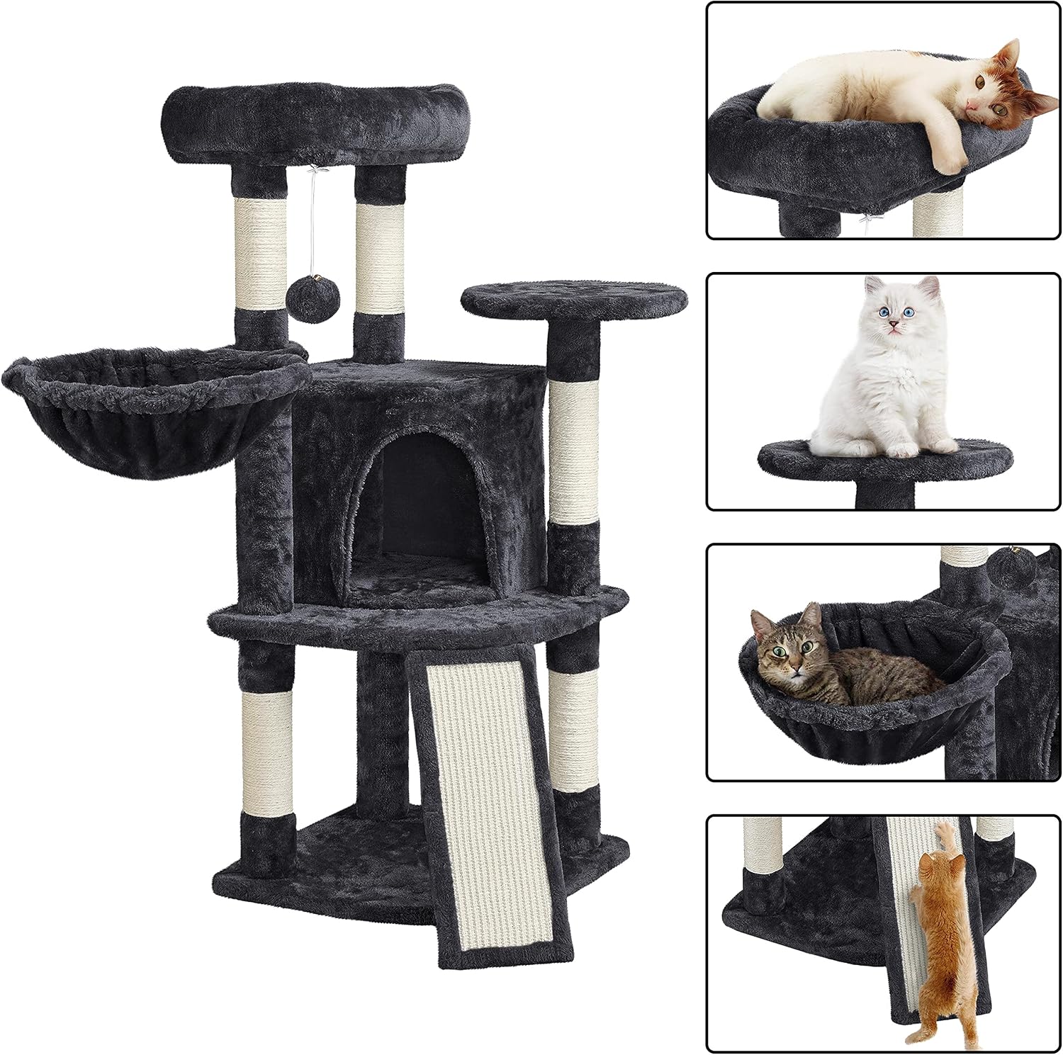 Detalle de Yaheetech Kratzbaum Stabiler Katzenbaum – Höhe 107 cm, mit Höhle, Plüsch und Sisal, für 2–3 Katzen