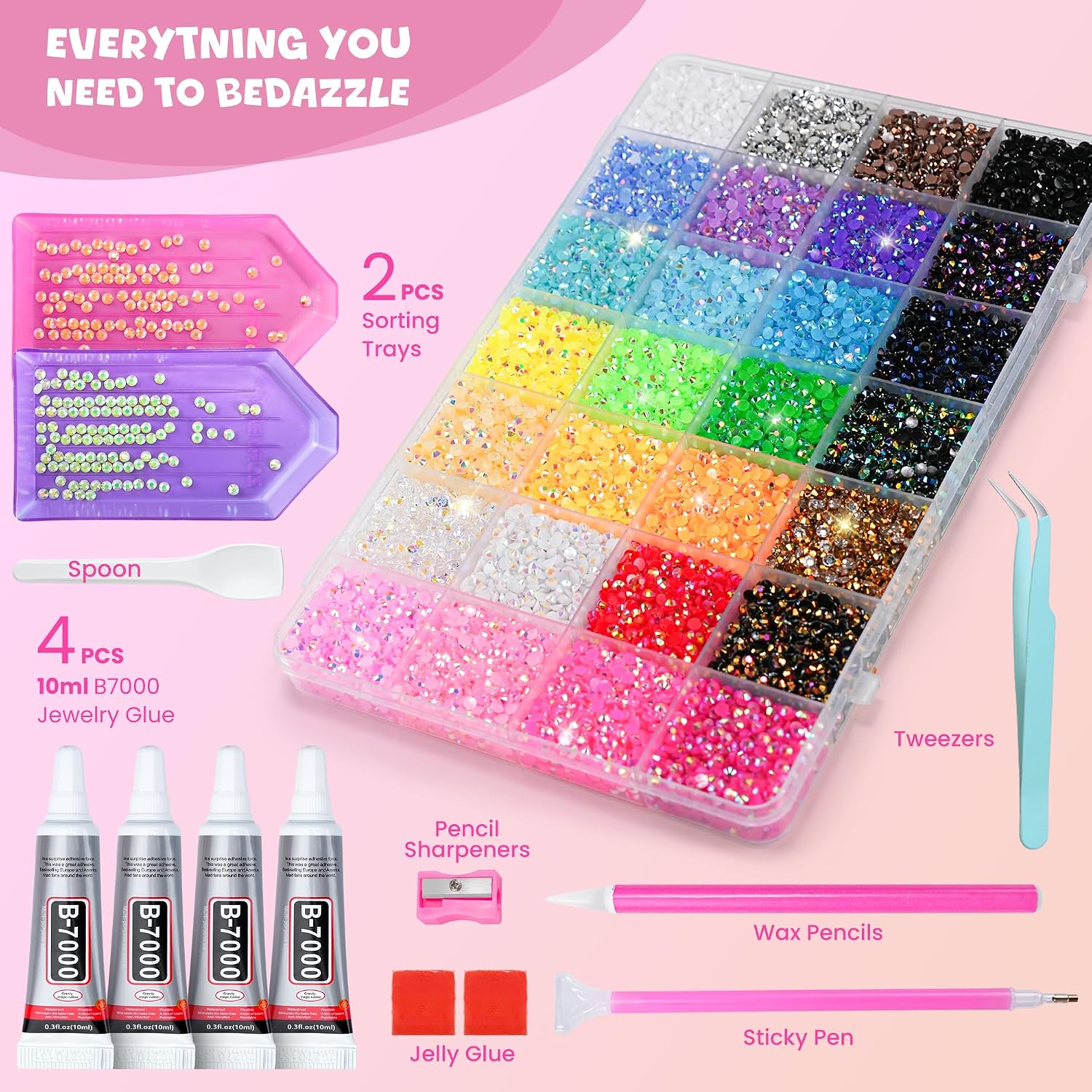 Detalle 2 de SMUGOO 3mm Jelly Rhinestones Kit, 28 Colors, Approximately 40,000 Pieces