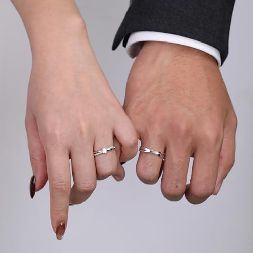 Detalle de Meissa Anelli Nuziali in Argento Sterling 2 Pezzi: Coordinati e Regolabili per Lei e Lui