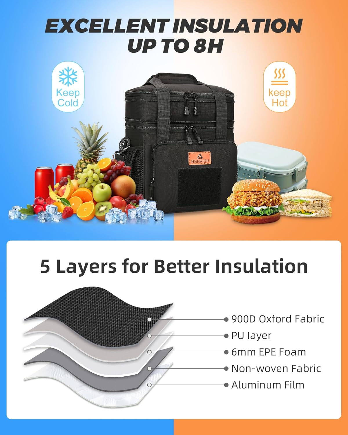 Thumbnail 4 de HSHRISH Bolsa Térmica Porta Alimentos, Táctica 10/15L, Impermeable