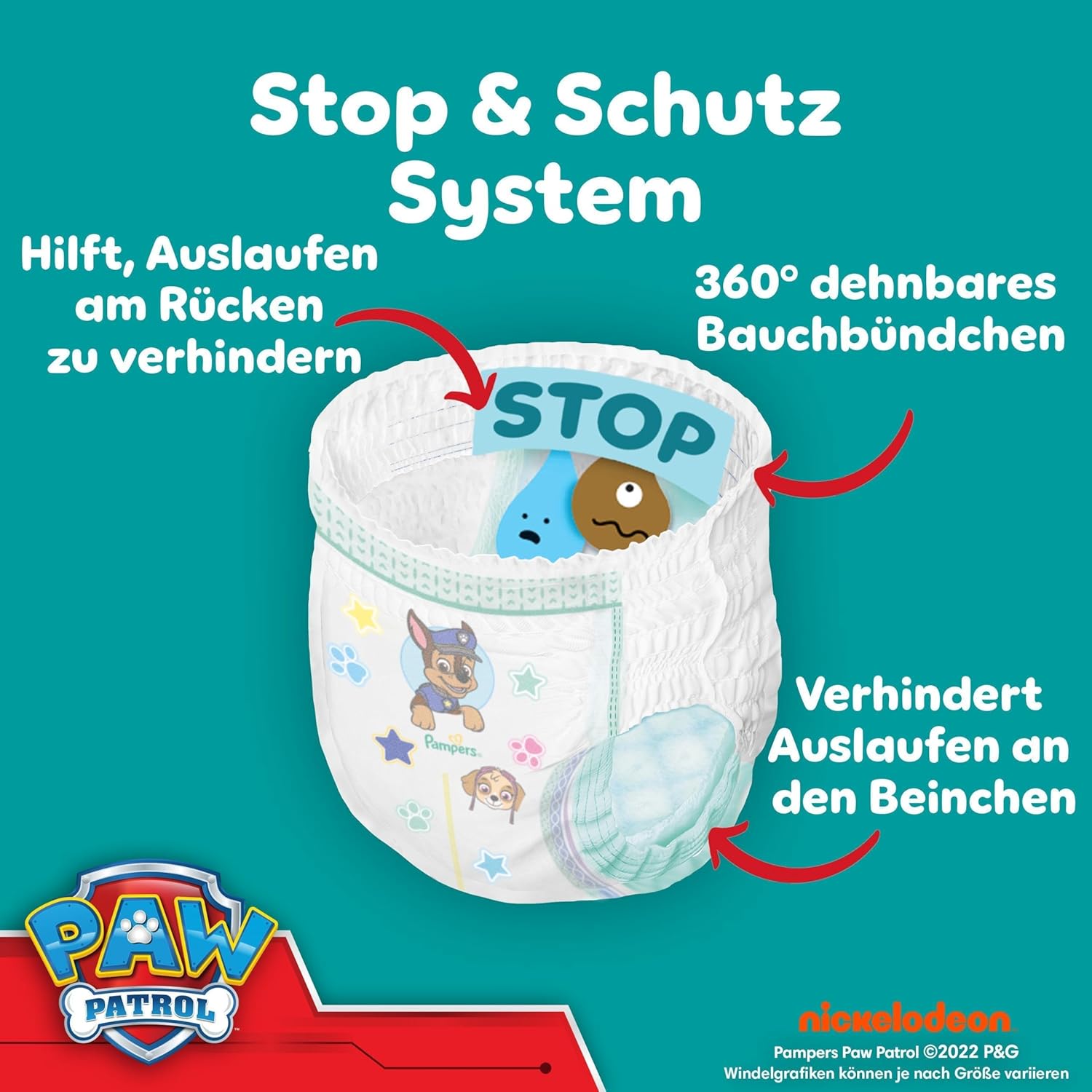 Detalle 2 de Pampers Baby-Dry Pants Paw Patrol Edition Größe 4 – 180 Windeln, 9 kg–15 kg