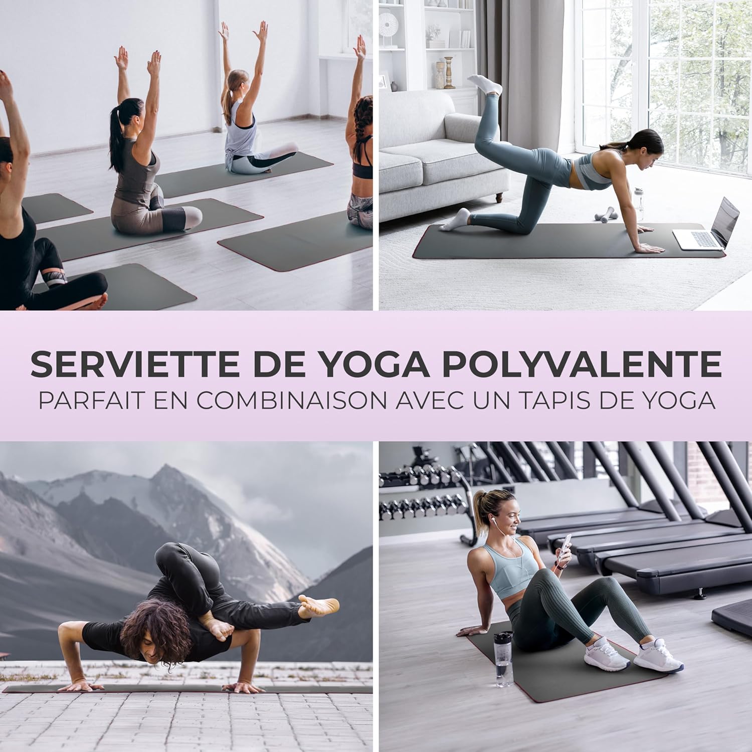Detalle de NirvanaShape Serviette de Yoga antidérapante (185 x 63 cm) — hygiénique et polyvalente