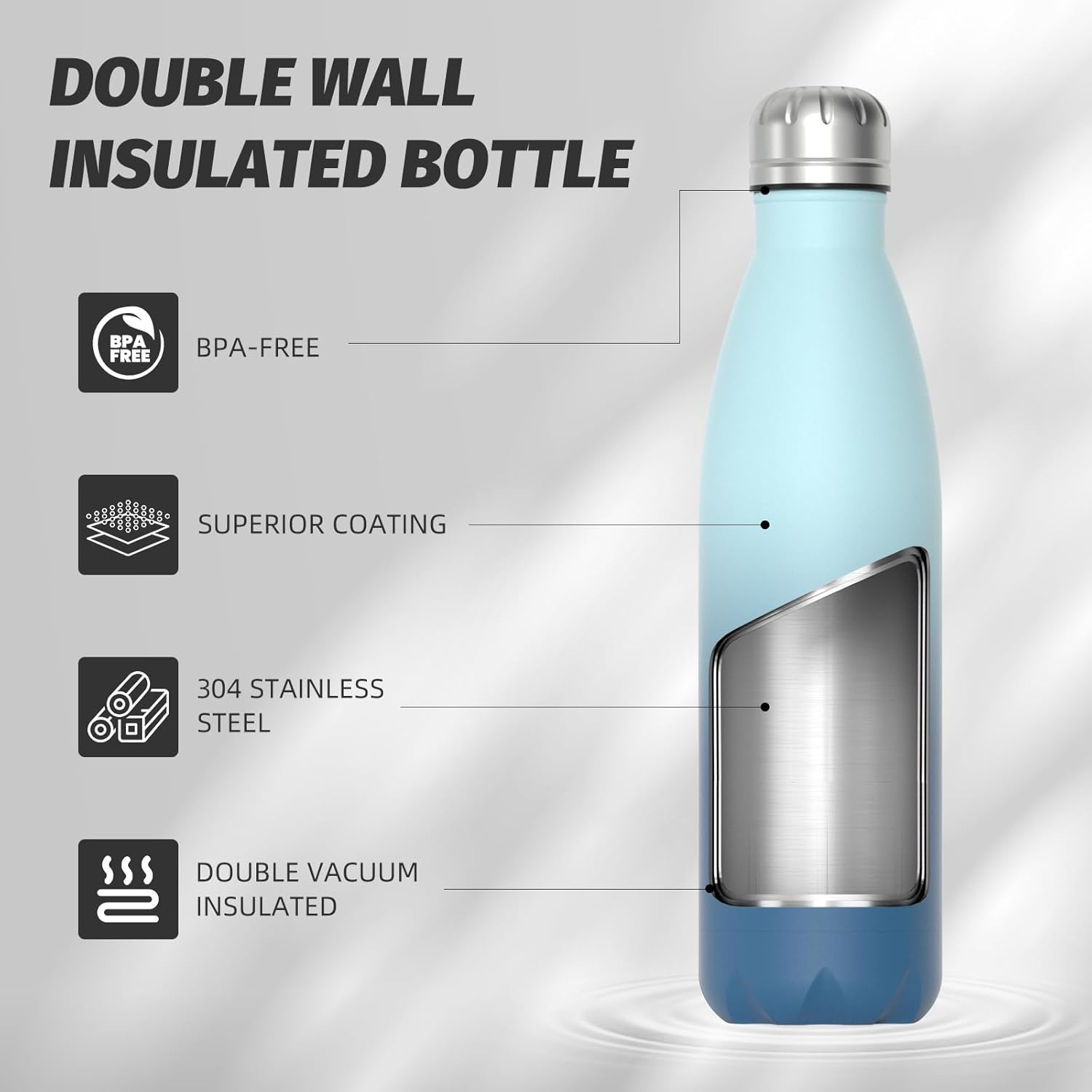Thumbnail 4 de WATERSY 500ml Stainless Steel Insulated Water Bottle (Deux Blue) – Double Wall Vacuum Flask
