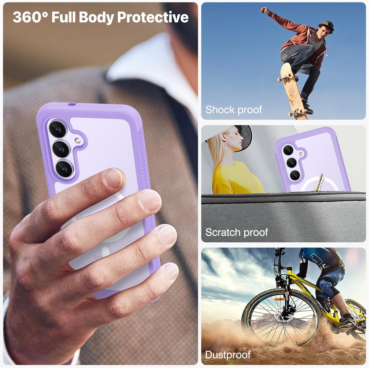 Thumbnail 5 de CENHUFO Samsung S25 FE Case with Built-in Screen Protector — 360° Rugged, Magnetic (Purple)