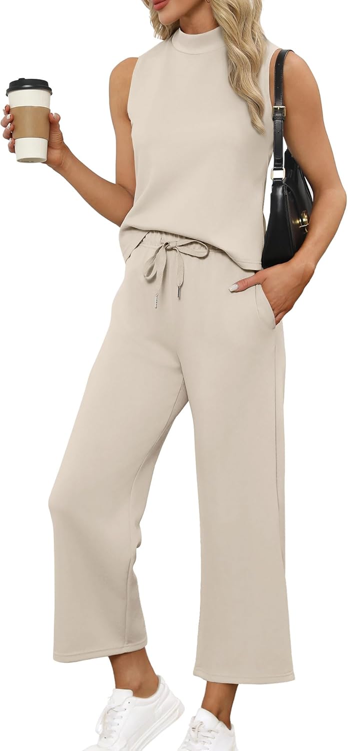 Detalle de SAMPEEL Two Piece Sets Mock Neck Crop Pants
