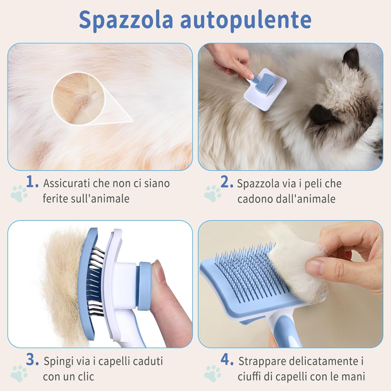 Detalle de Vinabo Brush for Dogs and Cats: Self-Cleaning 2-in-1 Pet Brush for Small Dogs and Cats