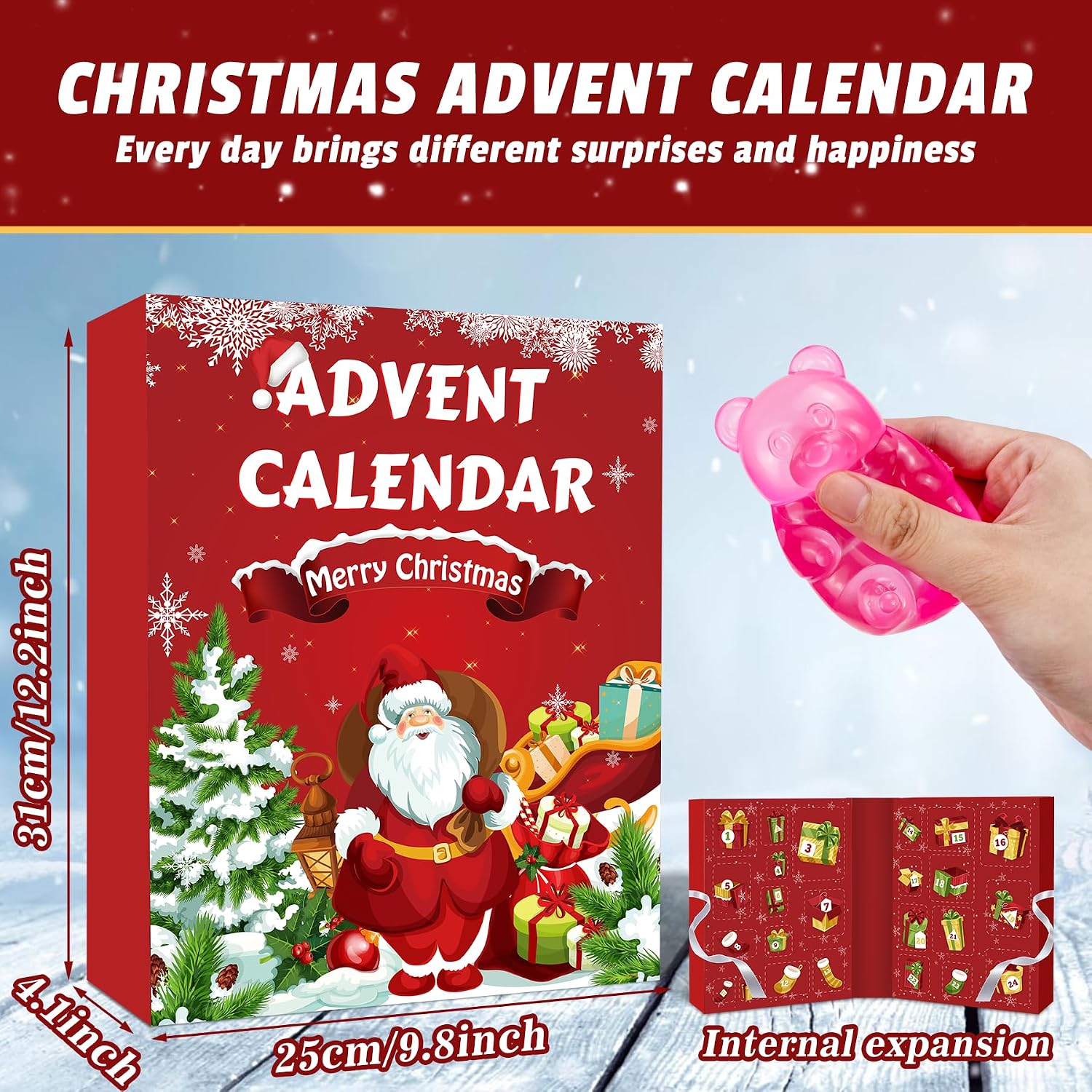 Detalle 2 de niaosiben Squishy Fidget Advent Calendar 2026, 24-Day Christmas Toy Countdown