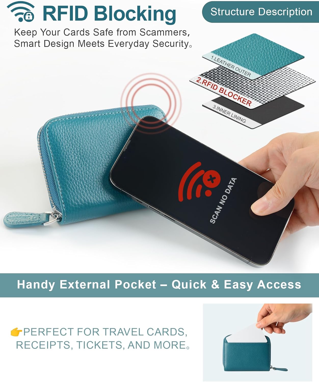 Thumbnail 3 de Jexmigo RFID Purses for Women – Genuine Leather Card Holder with RFID Blocking and 12 Card Slots