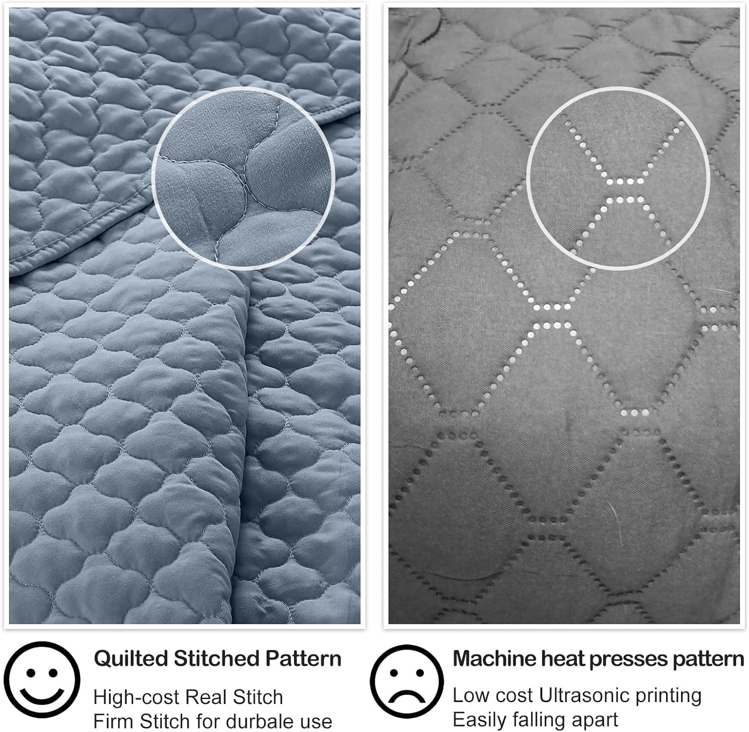 Thumbnail 3 de HORIMOTE HOME Quilt Queen Size Dusty Blue – Lightweight, Modern Cloud Pattern 3-Piece Bedspread Set