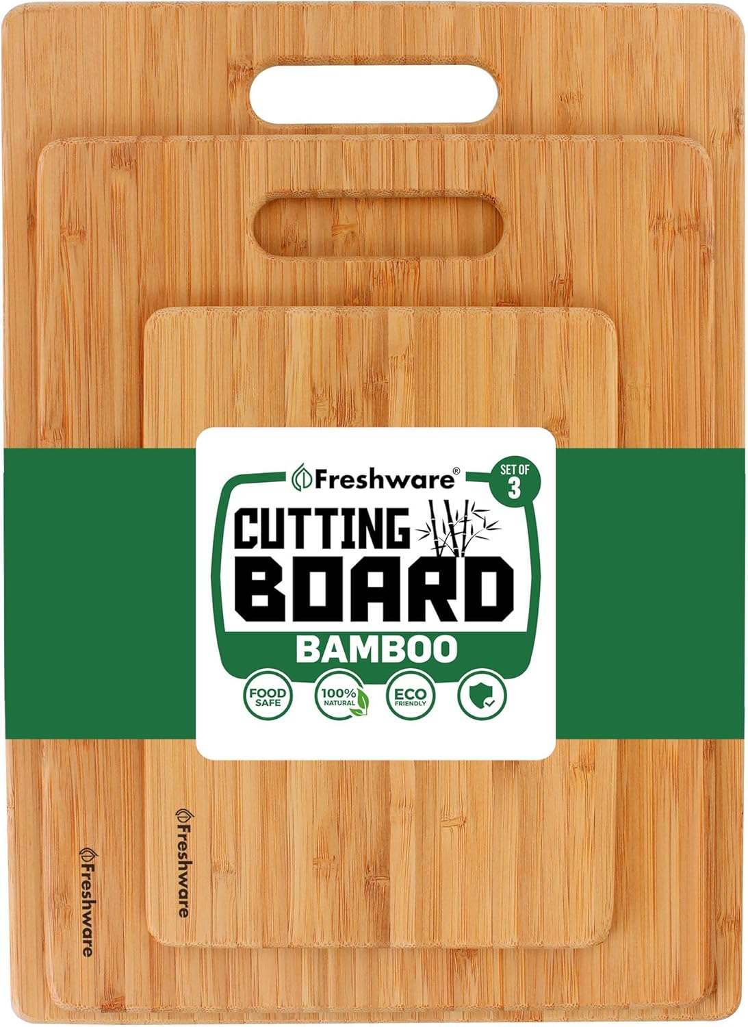 Detalle de Freshware Bamboo Cutting Board Set of 3 (Knife Friendly) with Hanging Holes