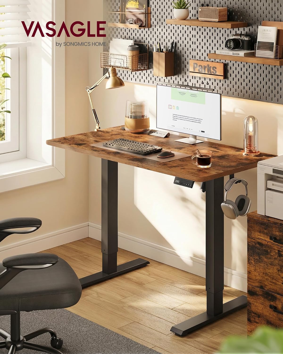 Detalle de VASAGLE Electric Standing Desk LSD310KD01 (100 x 60 cm) in Rustic Brown