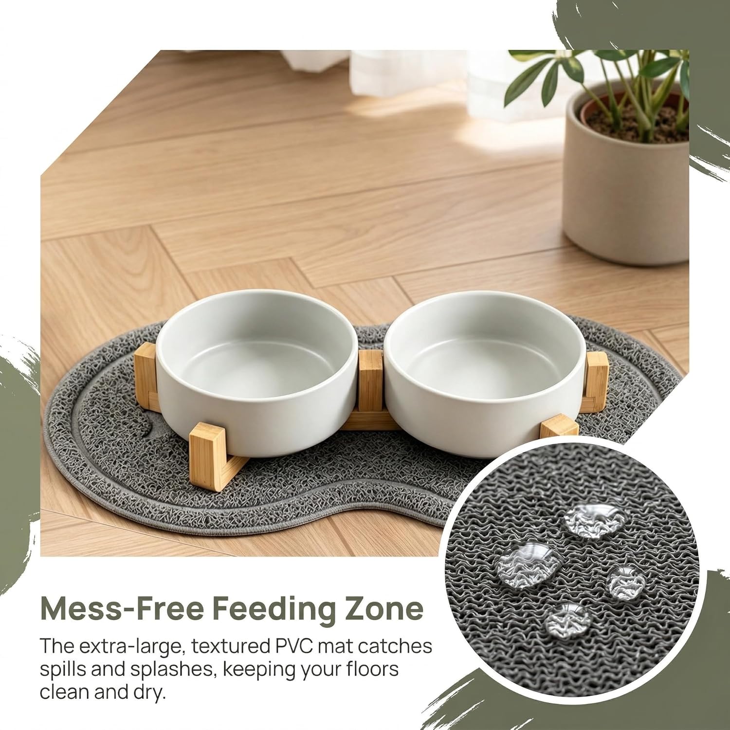 Detalle 2 de Vurixfo Ceramic Pet Bowl Set with Stand & Non-Slip Mat (4 Pack) 400ml Grey