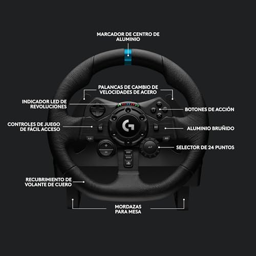 Detalle de Logitech G G923 Volante de Carreras y Pedales con TRUEFORCE, pala de cambio Driving Force y cuero auténtico – para PS5, PS4, PC