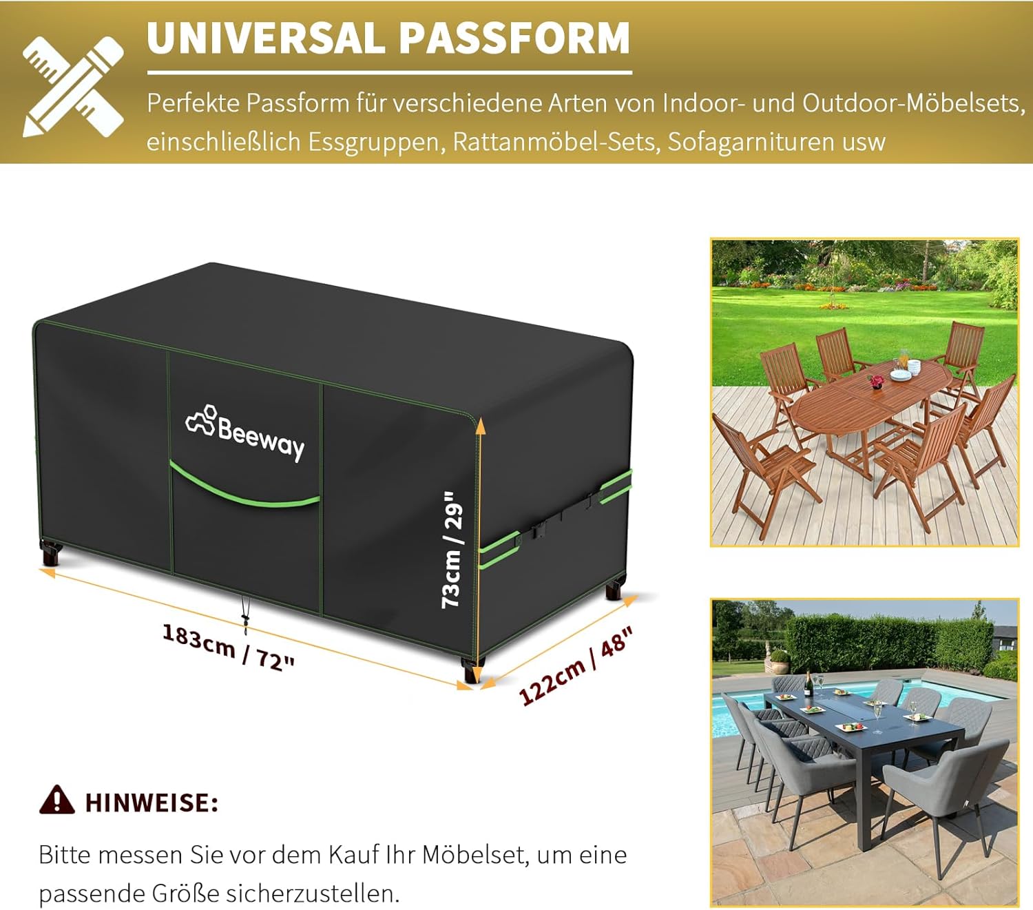 Thumbnail 1 de BEEWAY Gartenmöbel Abdeckung Wasserdicht V2.0 183x122x73 cm – zuverlässiger Schutz für Terrassenmöbel