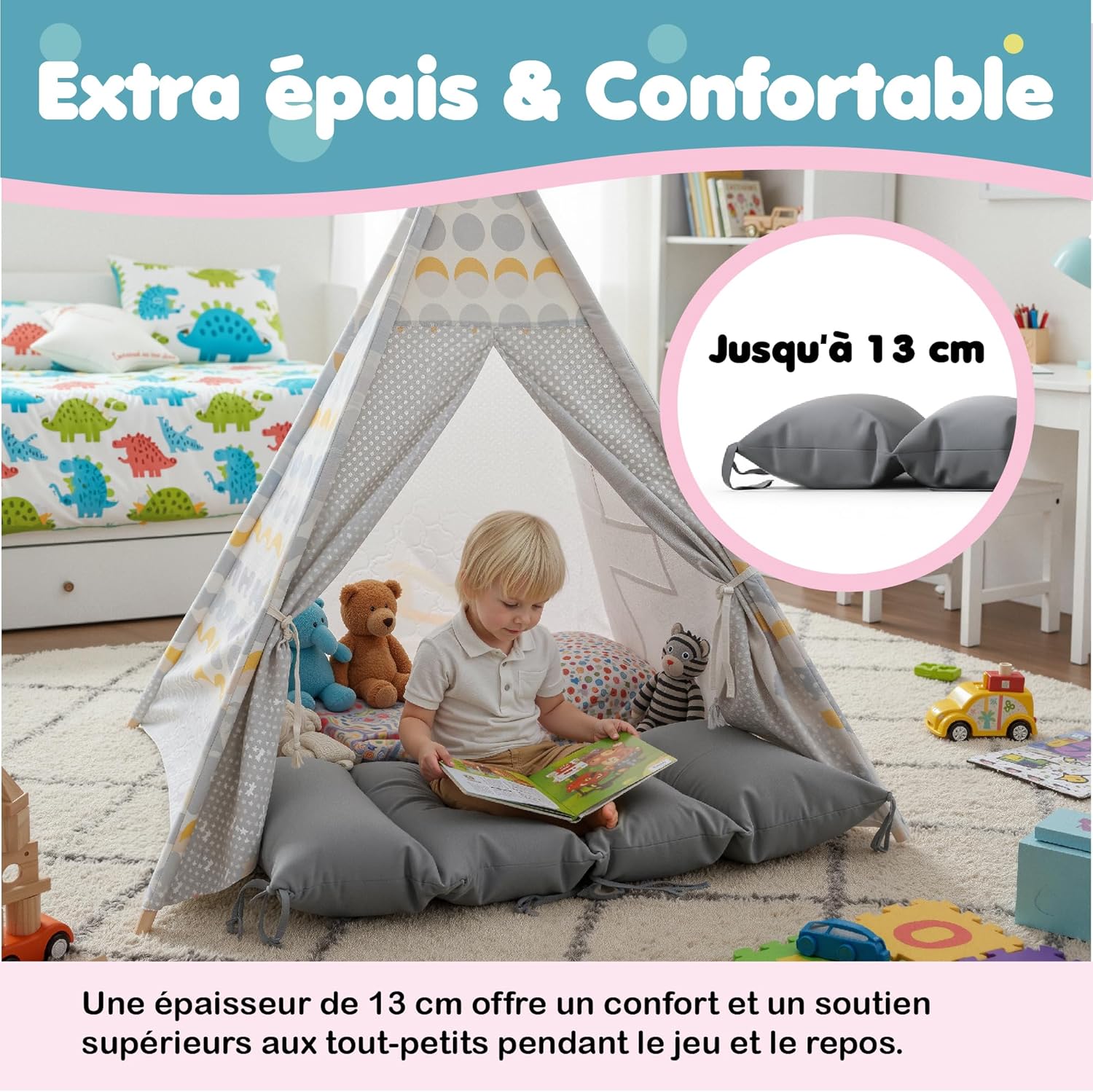 Detalle de COSYLAND Coussin et Matelas Confortable pour Enfants – Arche Montessori et Arche d’Escalade Bébé, Tapis de Sol Gris 50×100 cm