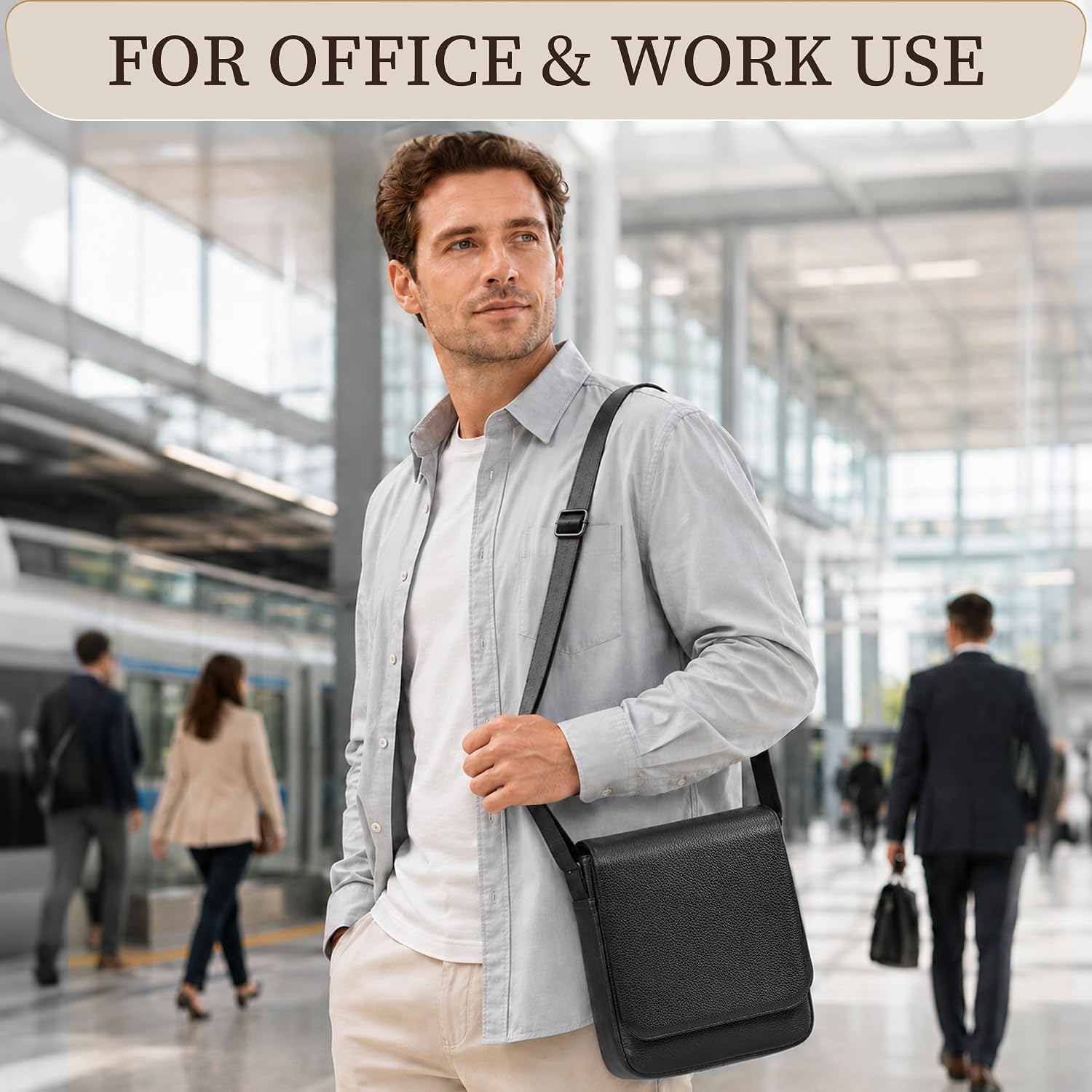 Thumbnail 1 de Eshow RFID Leather Shoulder Bag for Men – Adjustable Crossbody Utility for Work, School and Travel