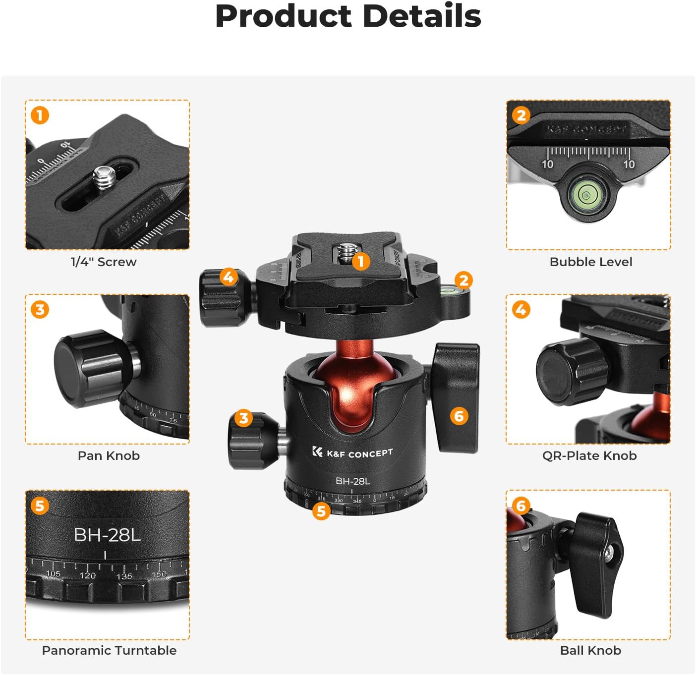 Thumbnail 2 de K&F CONCEPT 28mm Ball Head 10kg capacity