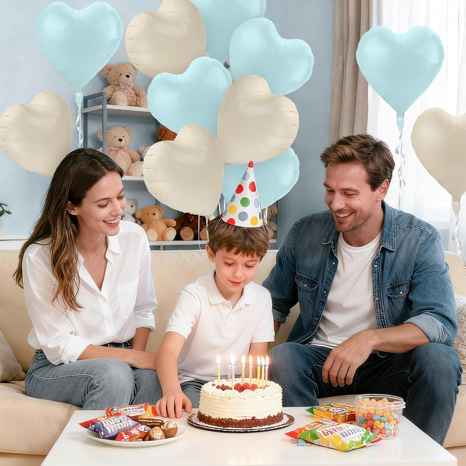 Thumbnail 5 de MestectPET Herz-Folienballon-Set (24 Stück) – 18 Zoll Cremeweiß & Hellblau, zum Dekorieren von Valentinstag, Hochzeit & mehr