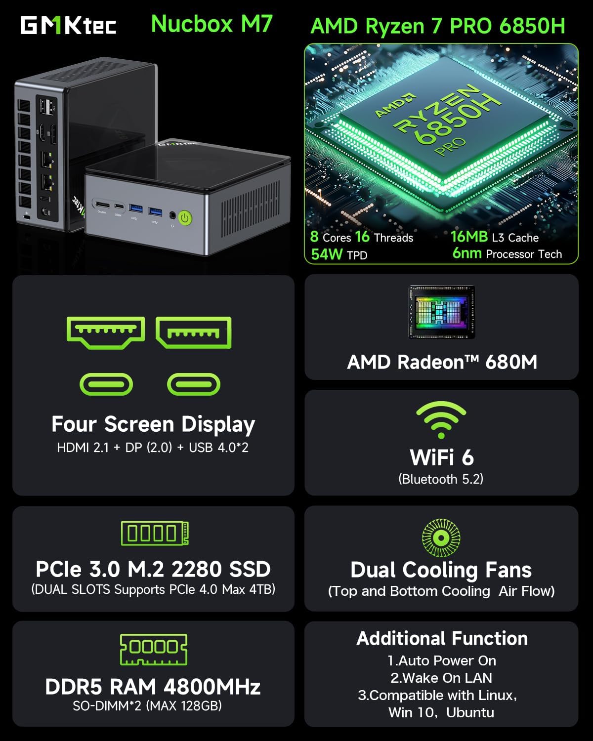 Detalle 2 de GMKtec Mini PC Gaming M7 with AMD Ryzen 7 PRO 6850H