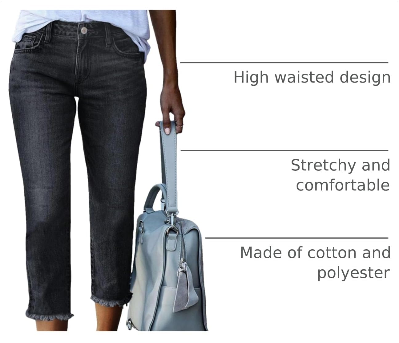 Detalle de Sidefeel Women's Capri Jeans High Waisted Straight Leg Raw Hem Denim Capri Pants
