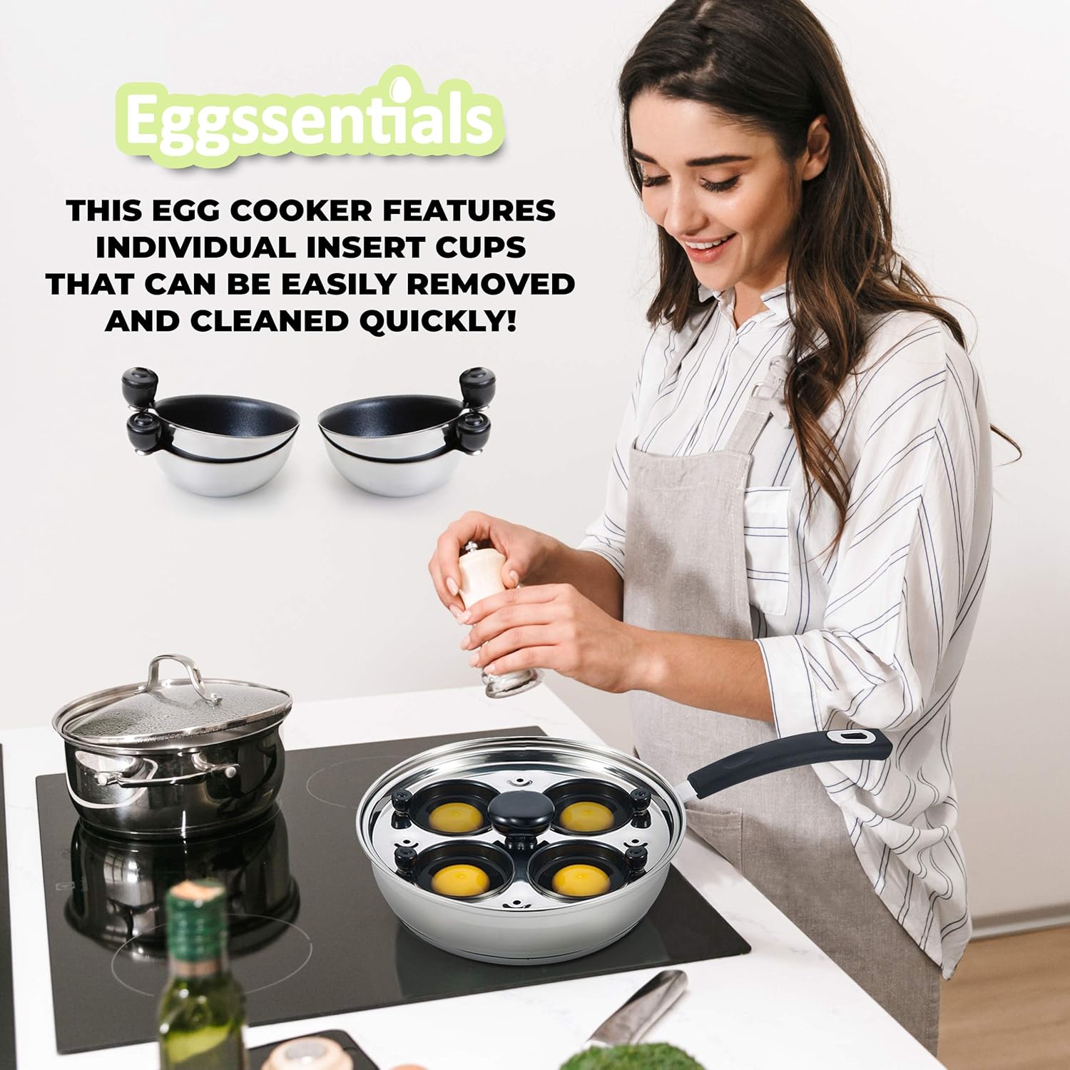 Thumbnail 2 de Eggssentials Egg Poacher (Stainless Steel Poached Egg Maker) with Spatula