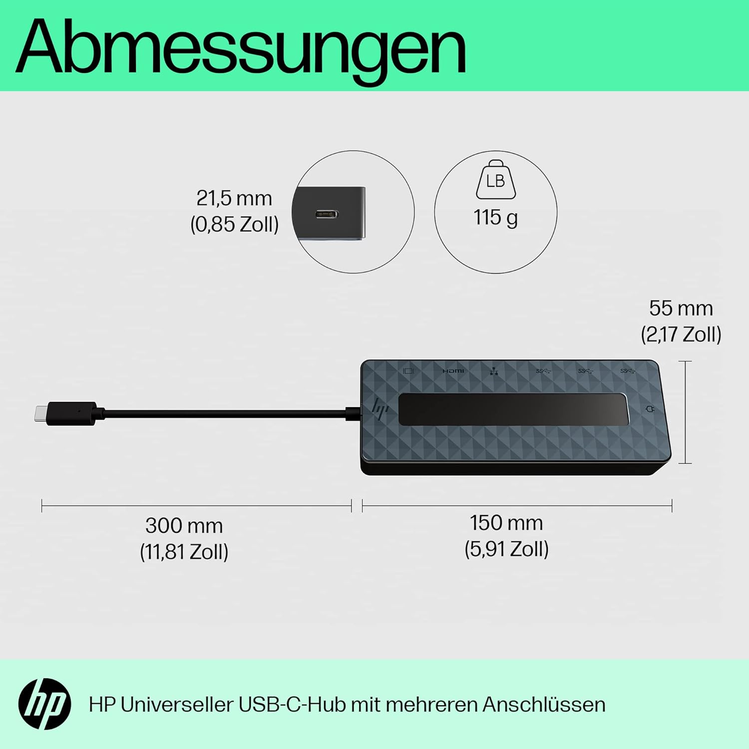 Thumbnail 1 de HP USB-C Multiport Hub – Universeller 7-in-1 Adapter (HDMI 2.0, DP 1.2, 2x USB-A, USB-C Passthrough 65W, Ethernet) Schwarz