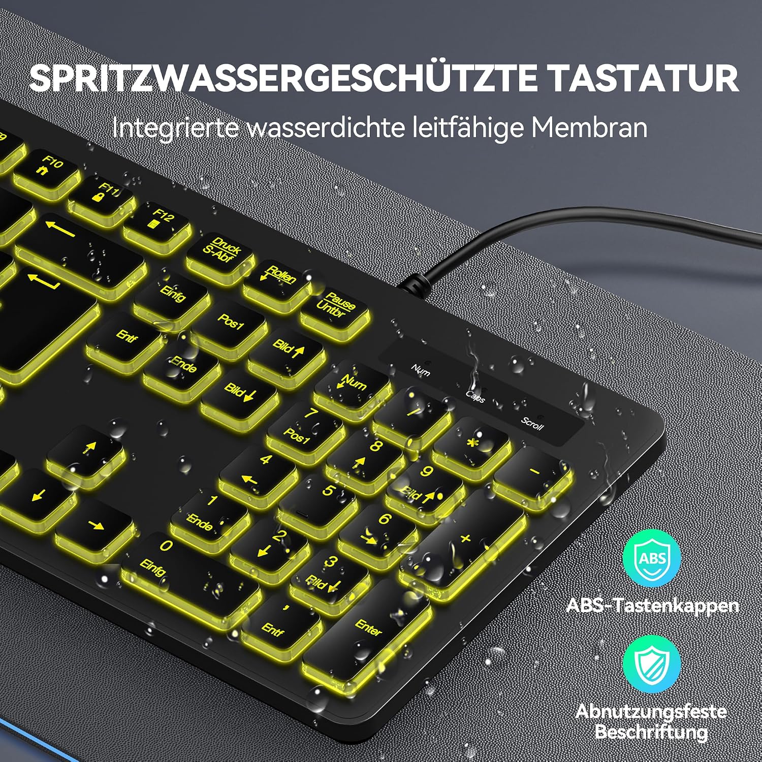 Thumbnail 5 de TECKNET kabelgebundene USB-Tastatur mit 7-Farben RGB-Hintergrundbeleuchtung, Deutsches QWERTZ Vollgröße, spritzwassergeschützt und leise
