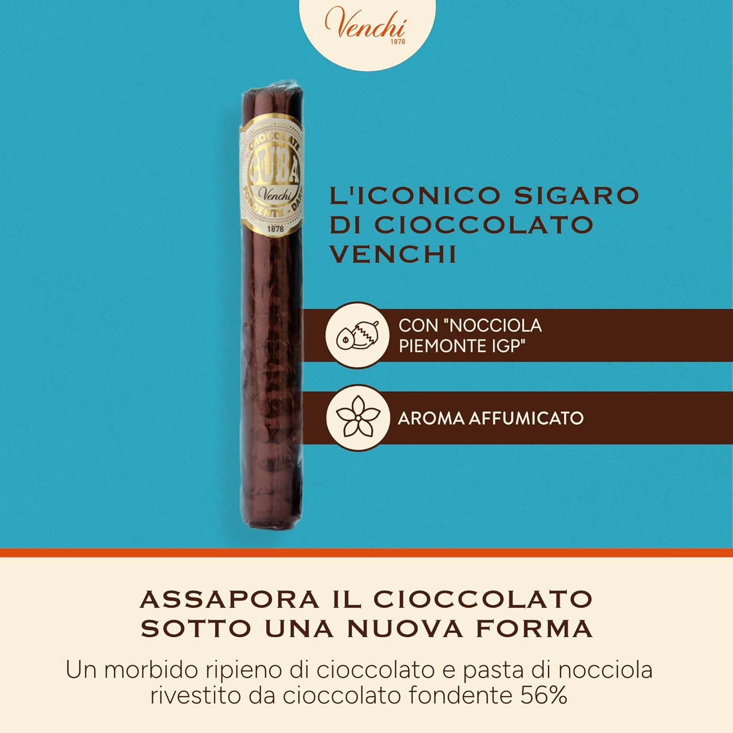 Thumbnail 2 de Venchi Sigaro di Cioccolato al Cacao Aromatico da 100 g – Morbido Ripieno di Nocciola Piemonte IGP, Senza Glutine