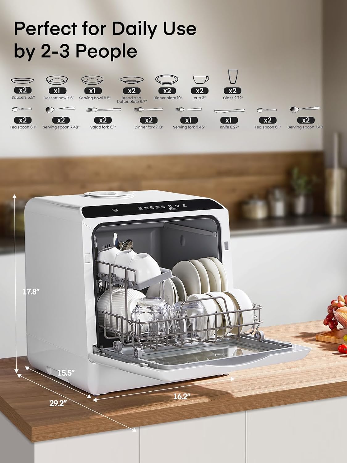 Detalle 2 de FOHERE TDQR01A Countertop Dishwasher with 5L Tank and Delay Start