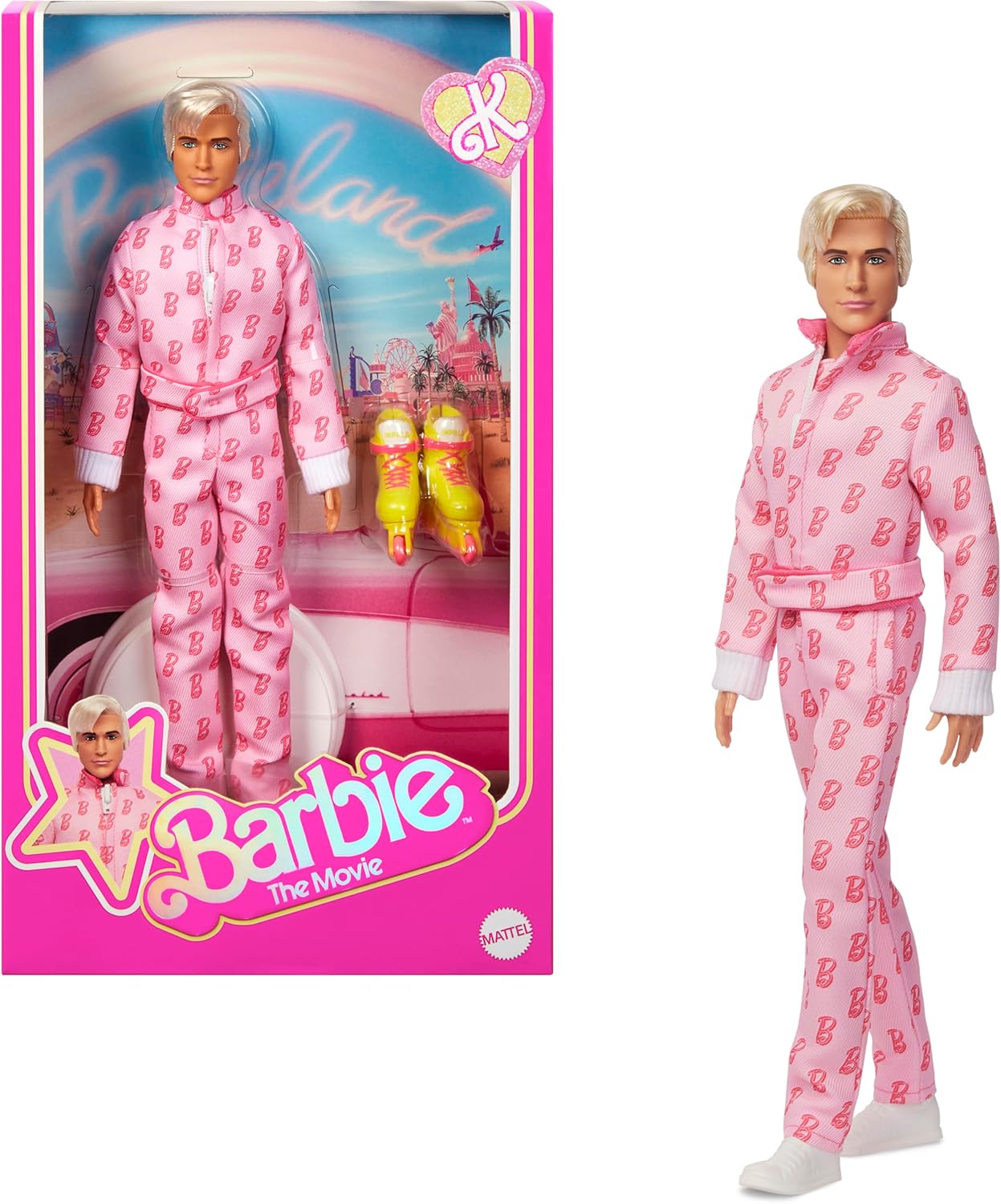 Detalle de Barbie Ken-Sammelpuppe zum Barbie-Spielfilm – Ryan Gosling als Ken (rosafarbener Overall)