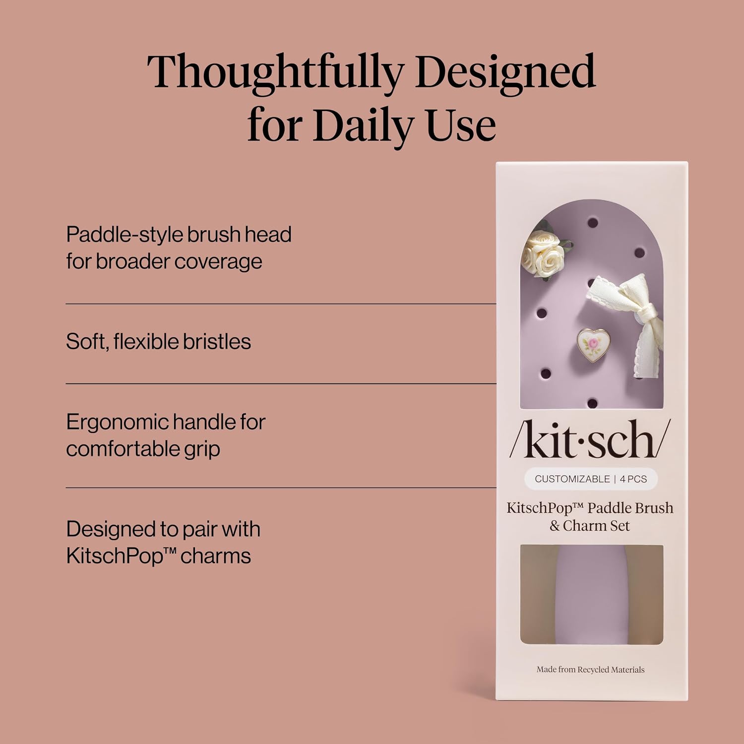 Detalle de Kitsch KitschPop™ Paddle Brush, Soft Violet, Flexible Nylon Bristles