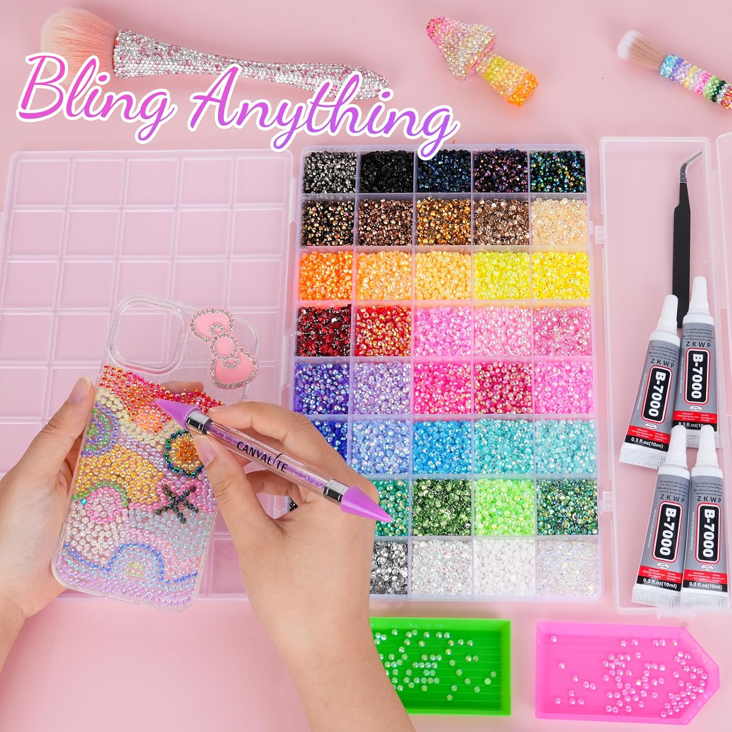Thumbnail 3 de Canvalite 35000Pcs 40 Colors Jelly Rhinestones — 3mm Resin Flatback Gems for Diamond Art, Bedazzler Kit with Glue
