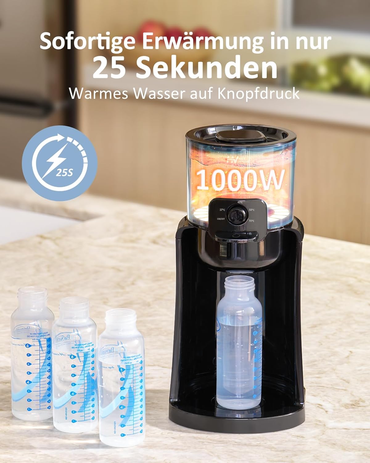 Detalle de HeyValue Baby Flaschenzubereiter und Flaschenwärmer – 4 Temperaturstufen, 72 Stunden Wärmehaltung, BPA-frei, Nachtlicht
