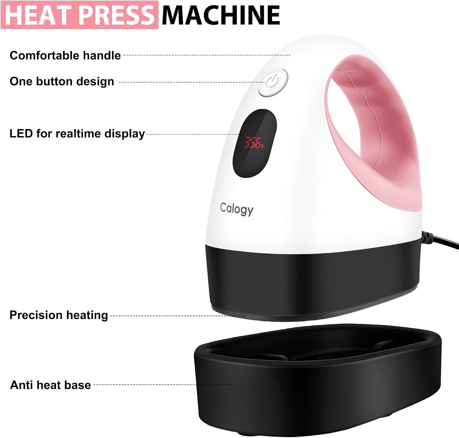 Detalle de Calogy CHP2301 Mini Heat Press, 300W, 3 Temperature Settings
