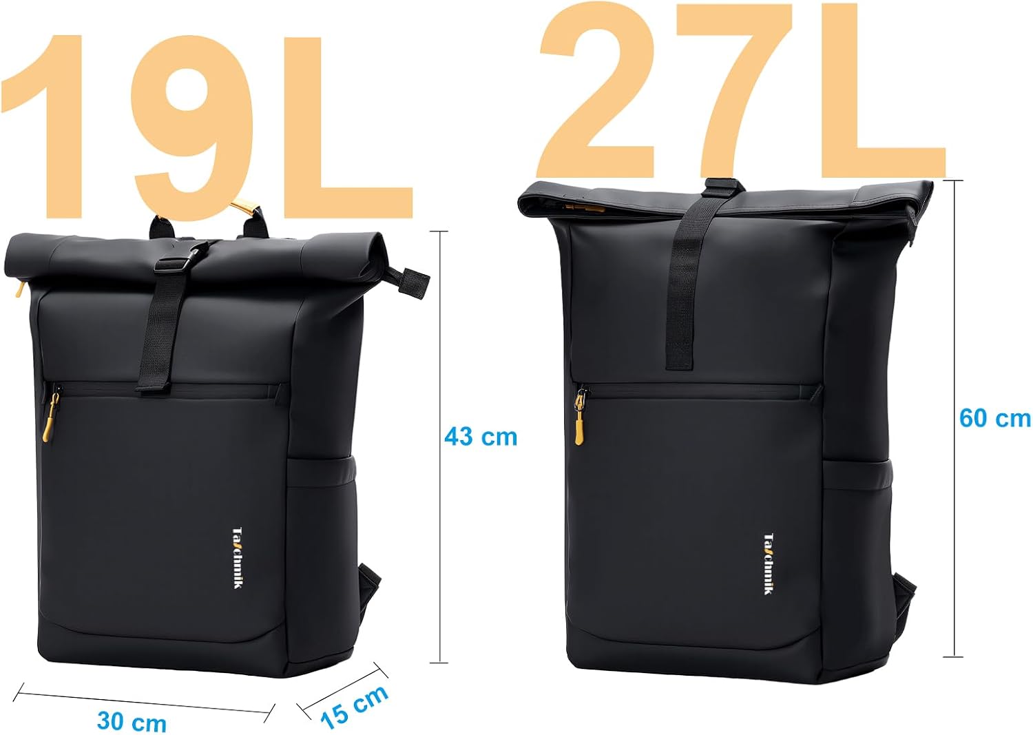 Thumbnail 1 de Taschmik Rolltop Rucksack wasserdicht – 17 Zoll Laptopfach, 19–27 l, Schwarz