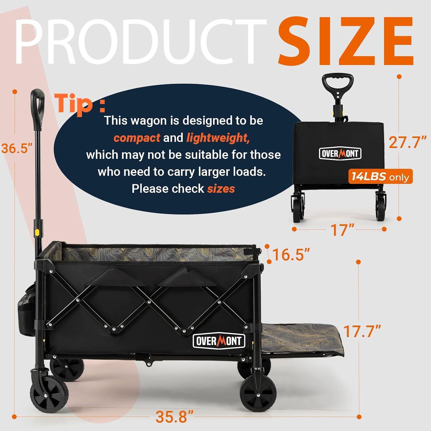 Detalle de OVERMONT OS06036 Foldable Utility Wagon with Tailgate, 220 lb Capacity