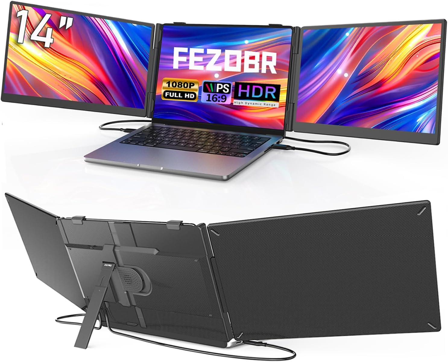 Detalle de FEZOBR Laptop Screen Extender 14" Ultrathin Triple Monitor – 1080P FHD IPS, Plug & Play