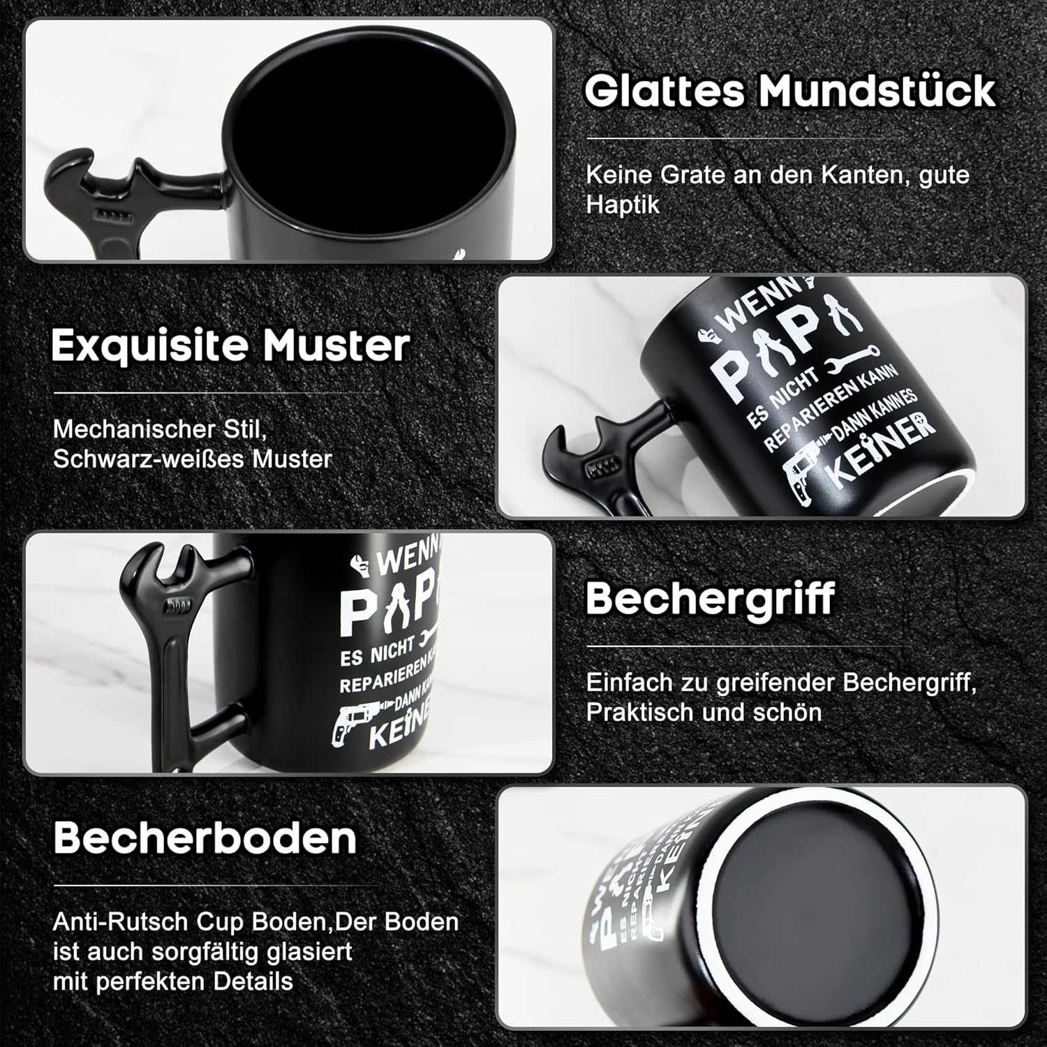 Detalle 2 de Johiux Papa Geschenk: Kaffeebecher mit Schraubenschlüssel-Griff, 400 ml