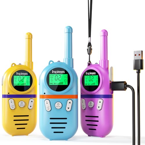 Inspireyes Walkie Talkie para niños (Paquete de 3) — 48 horas de uso, 3 km de alcance y diseño ligero